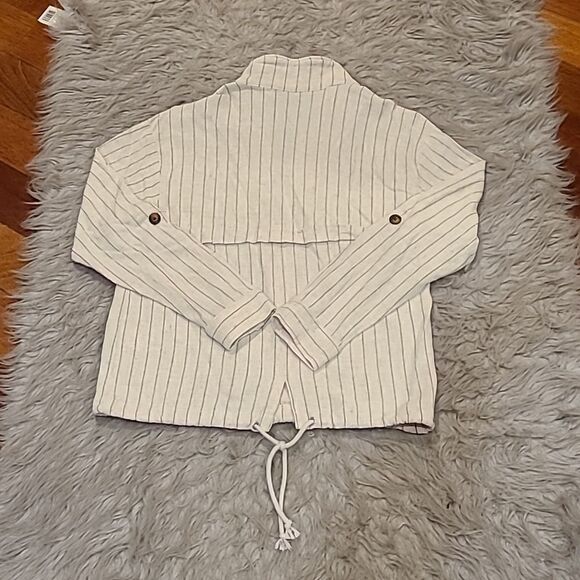 Tribal womens‎ cream and baby blue pinstriped linen blend zip up jacket - Picture 5 of 5